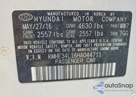 2017 Hyundai Sonata Hybrid z USA, uszkodzony, nr VIN KMHE34L16HA044711